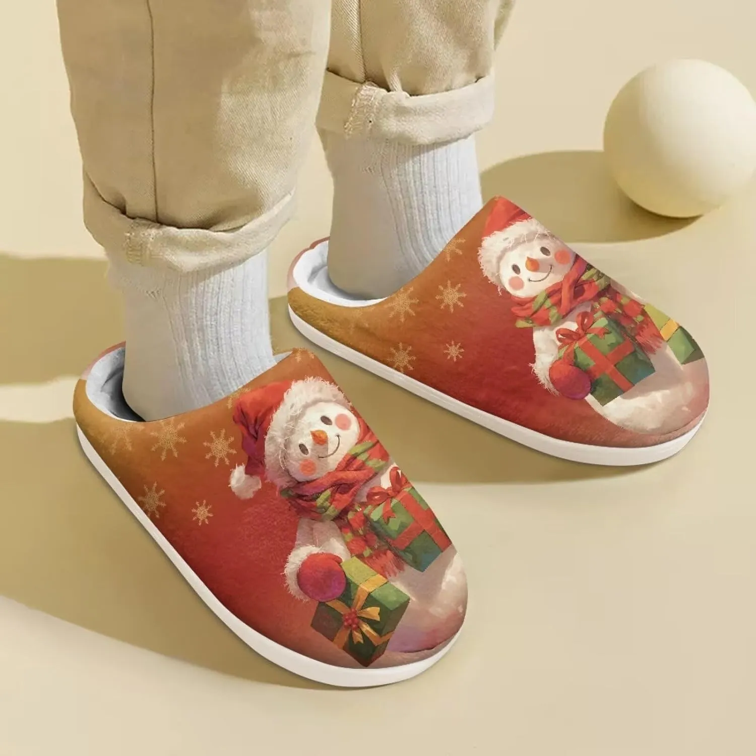 Kids Christmas Plush Slipper Fuzzy Soft Cotton Floral Non-Slip Home Slipper Comfort Winter Outdoor Slipper for Kid