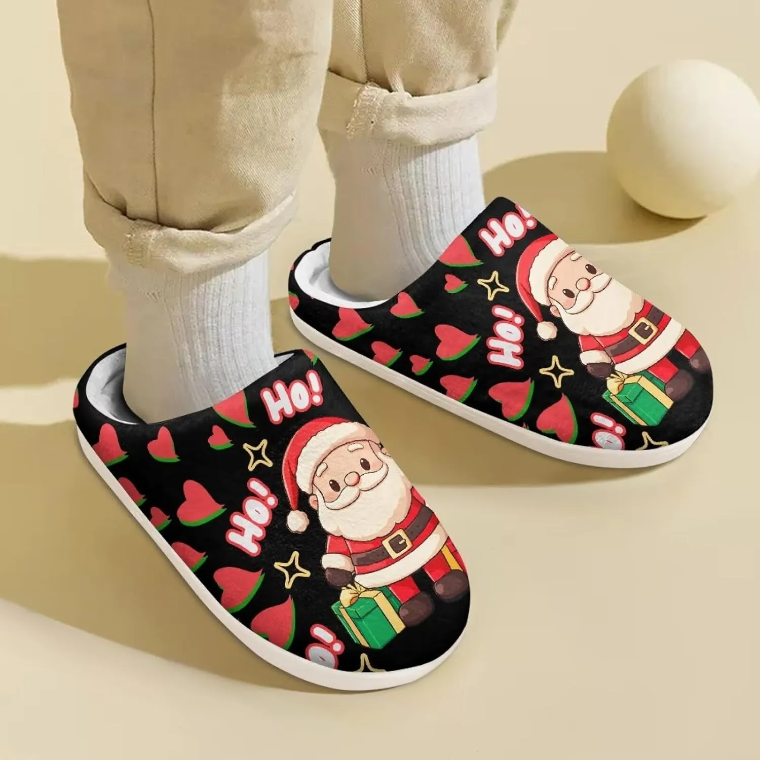 Kids Christmas Plush Slipper Fuzzy Soft Cotton Floral Non-Slip Home Slipper Comfort Winter Outdoor Slipper for Kid