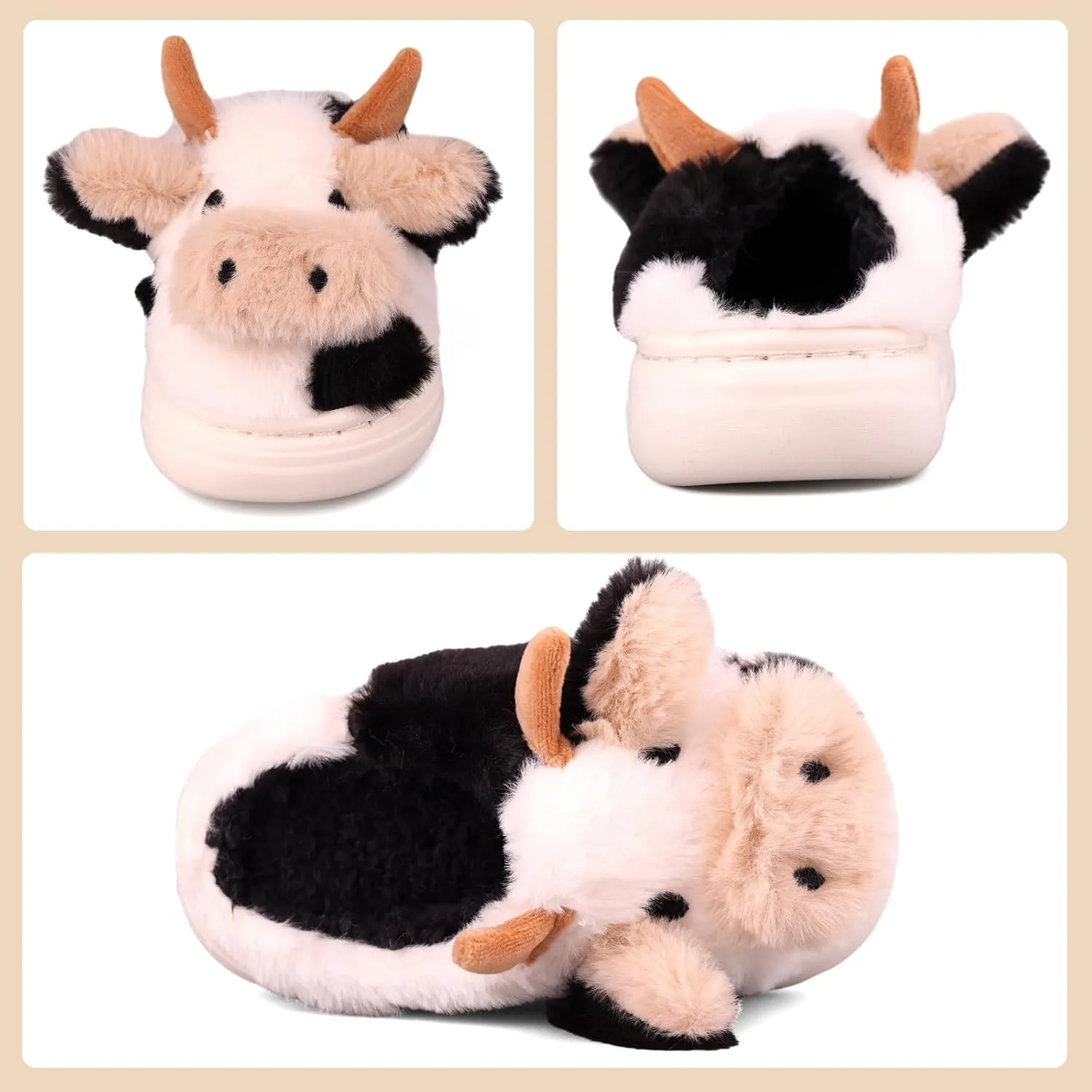 Kids Cow Slippers丨Toddler Boys Girls Animal Slippers丨Youth Fuzzy Slippers丨Comfy House Slippers Shoes丨Memory Foam丨Cute Cartoon丨Soft Non-slip