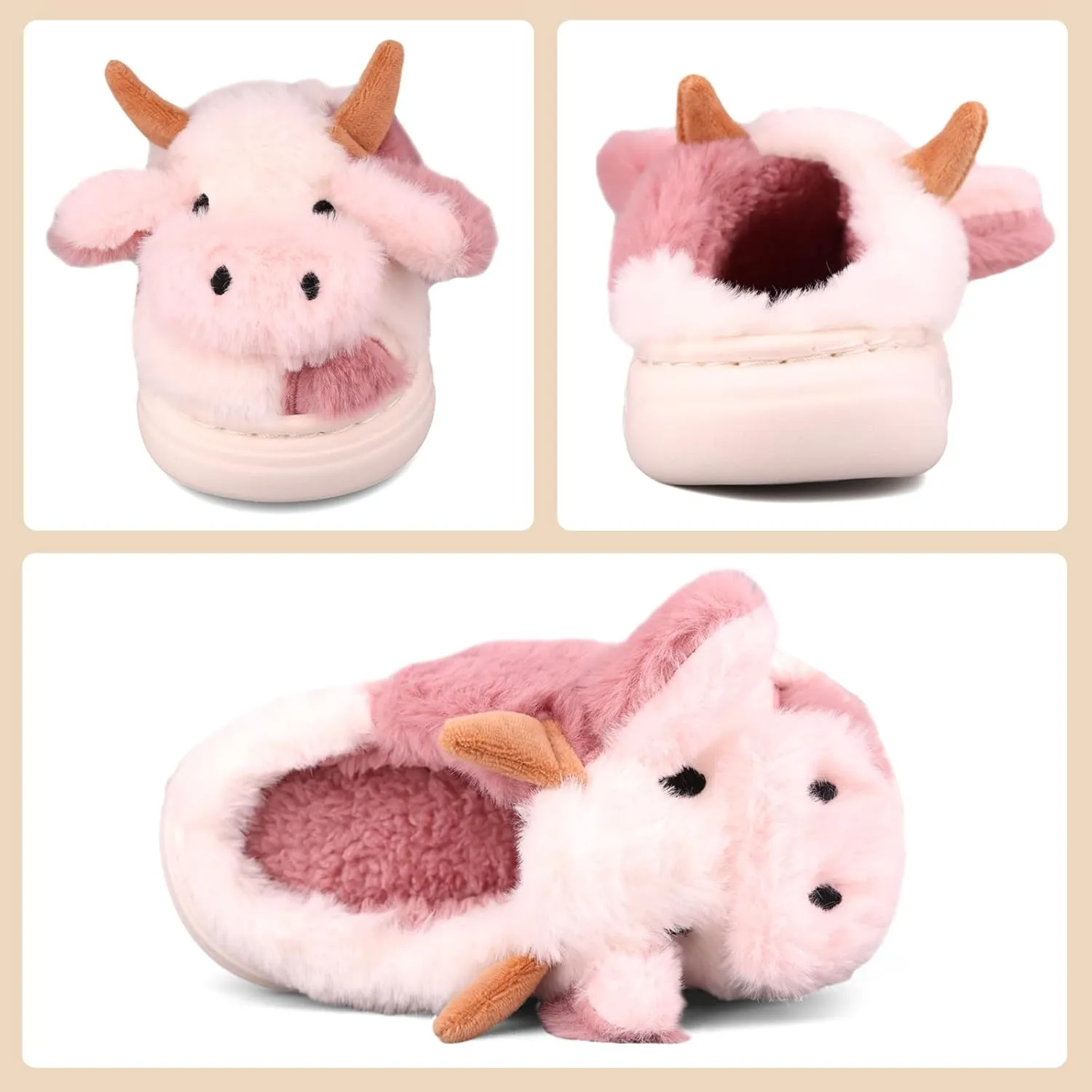 Kids Cow Slippers丨Toddler Boys Girls Animal Slippers丨Youth Fuzzy Slippers丨Comfy House Slippers Shoes丨Memory Foam丨Cute Cartoon丨Soft Non-slip
