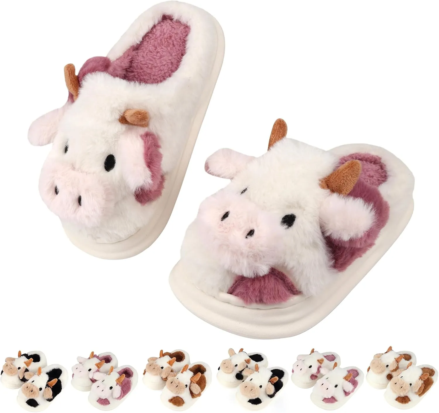 Kids Cow Slippers丨Toddler Boys Girls Animal Slippers丨Youth Fuzzy Slippers丨Comfy House Slippers Shoes丨Memory Foam丨Cute Cartoon丨Soft Non-slip