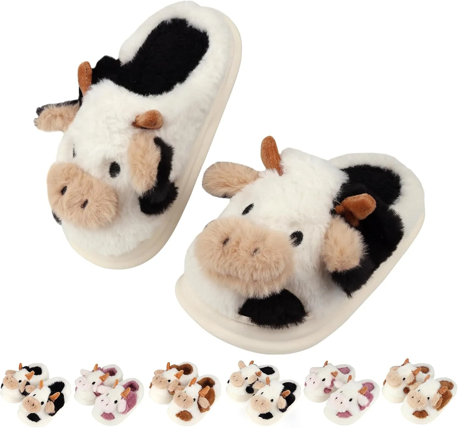 Kids Cow Slippers丨Toddler Boys Girls Animal Slippers丨Youth Fuzzy Slippers丨Comfy House Slippers Shoes丨Memory Foam丨Cute Cartoon丨Soft Non-slip