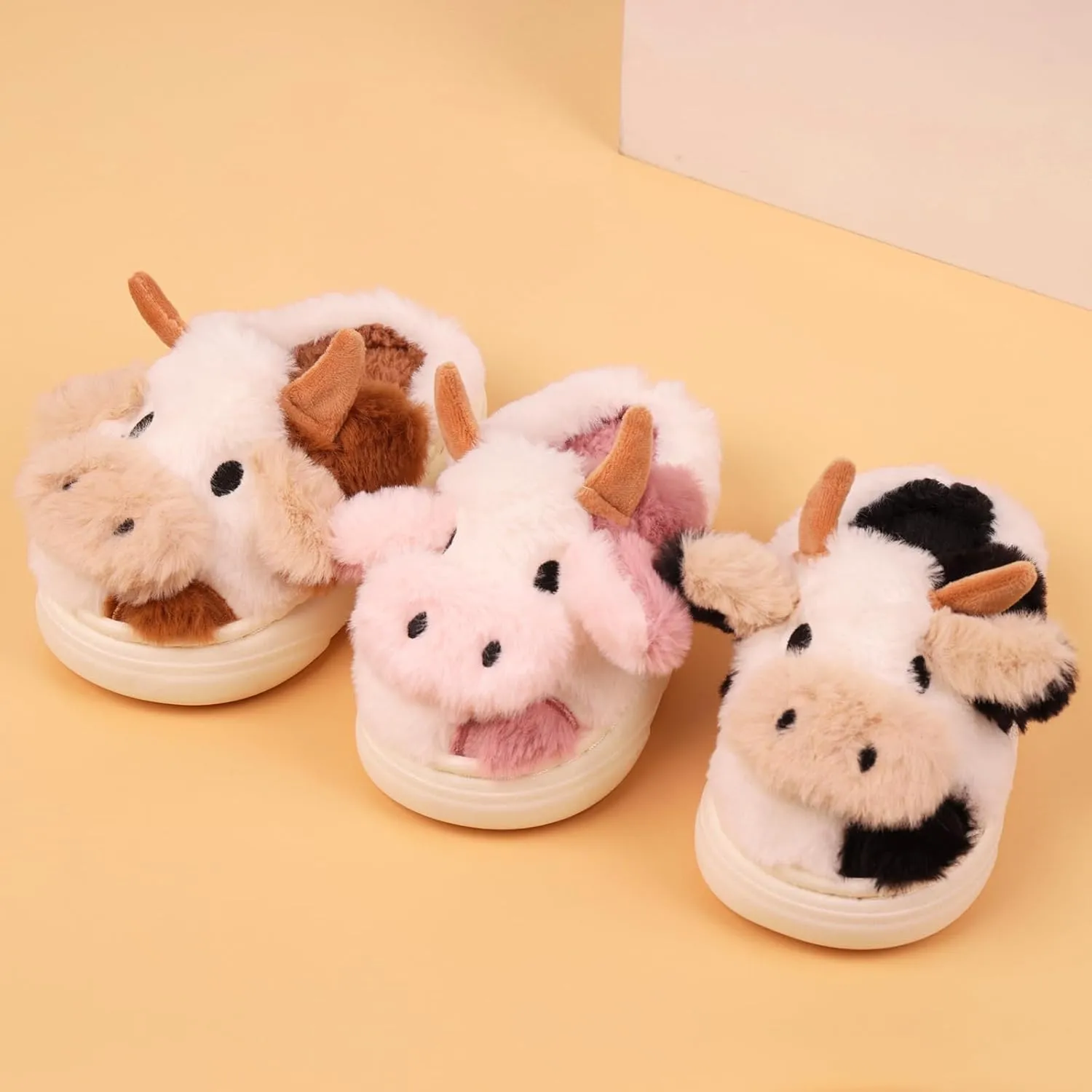 Kids Cow Slippers丨Toddler Boys Girls Animal Slippers丨Youth Fuzzy Slippers丨Comfy House Slippers Shoes丨Memory Foam丨Cute Cartoon丨Soft Non-slip