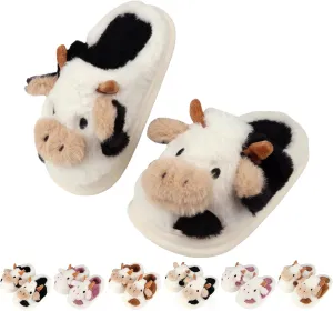 Kids Cow Slippers丨Toddler Boys Girls Animal Slippers丨Youth Fuzzy Slippers丨Comfy House Slippers Shoes丨Memory Foam丨Cute Cartoon丨Soft Non-slip