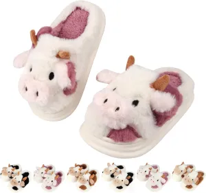 Kids Cow Slippers丨Toddler Boys Girls Animal Slippers丨Youth Fuzzy Slippers丨Comfy House Slippers Shoes丨Memory Foam丨Cute Cartoon丨Soft Non-slip