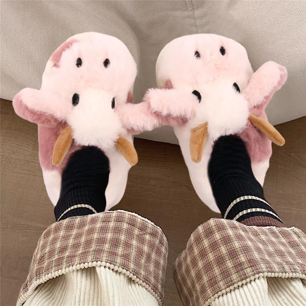 Kids Cow Slippers丨Toddler Boys Girls Animal Slippers丨Youth Fuzzy Slippers丨Comfy House Slippers Shoes丨Memory Foam丨Cute Cartoon丨Soft Non-slip