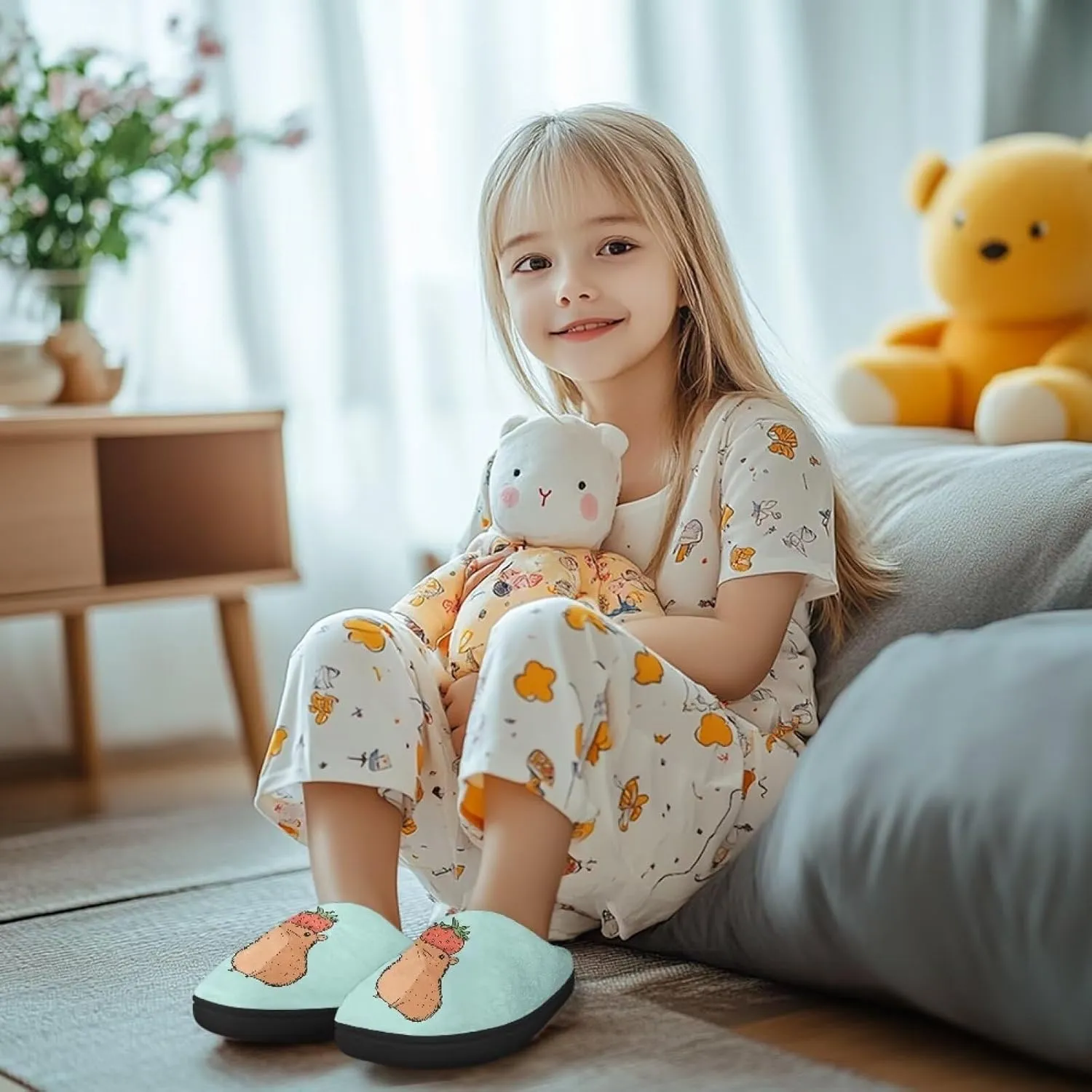 Kids Fluffy Slippers for Boys and Girls, Warm House Slippers for Winter, Soft Cozy Slippers for Indoor Outdoor Walking