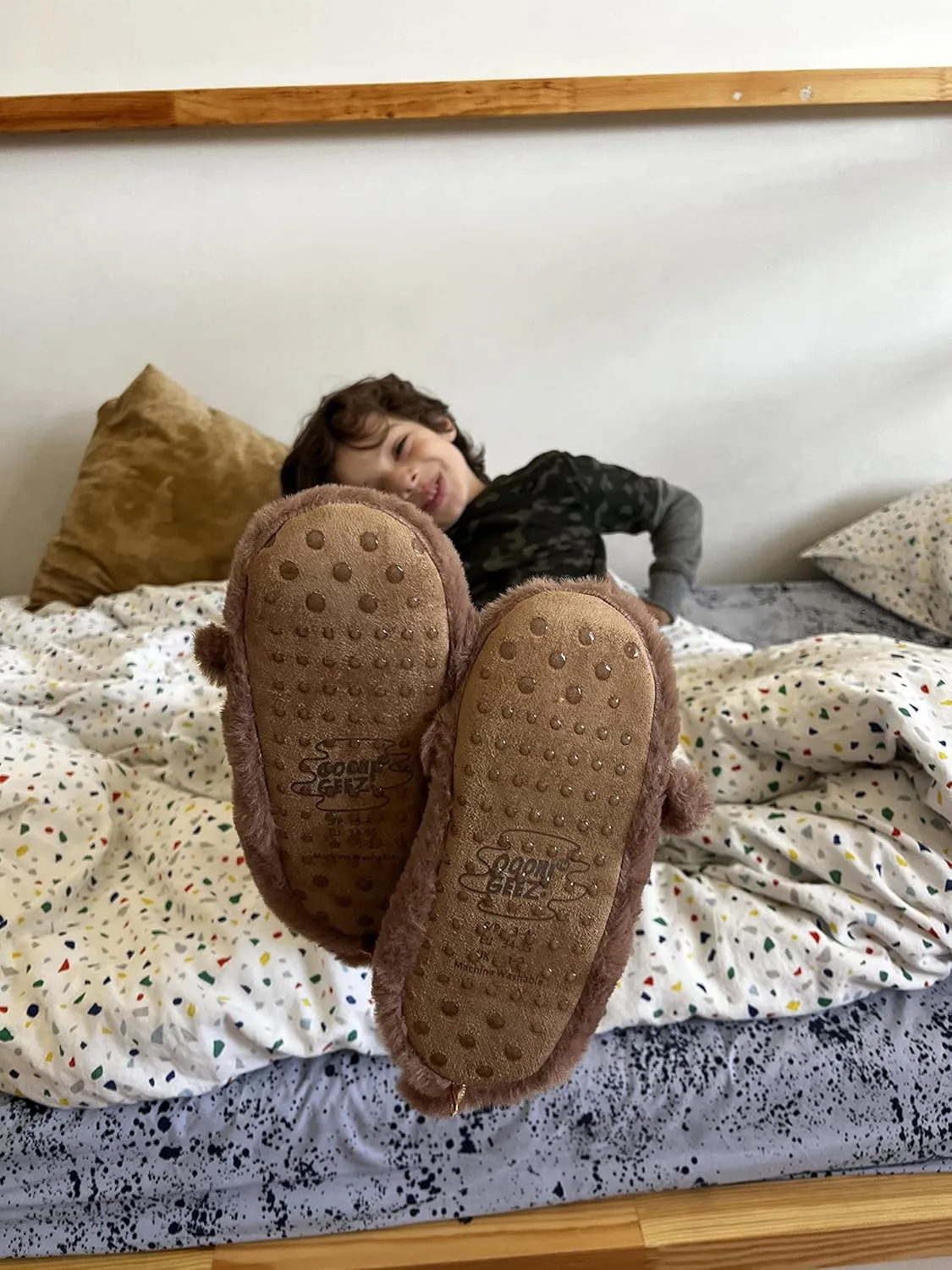 Kids Funny Animal Slippers, Novelty Fluffy Sherpa Indoor House Shoes for Girls & Boys, Size 1-4