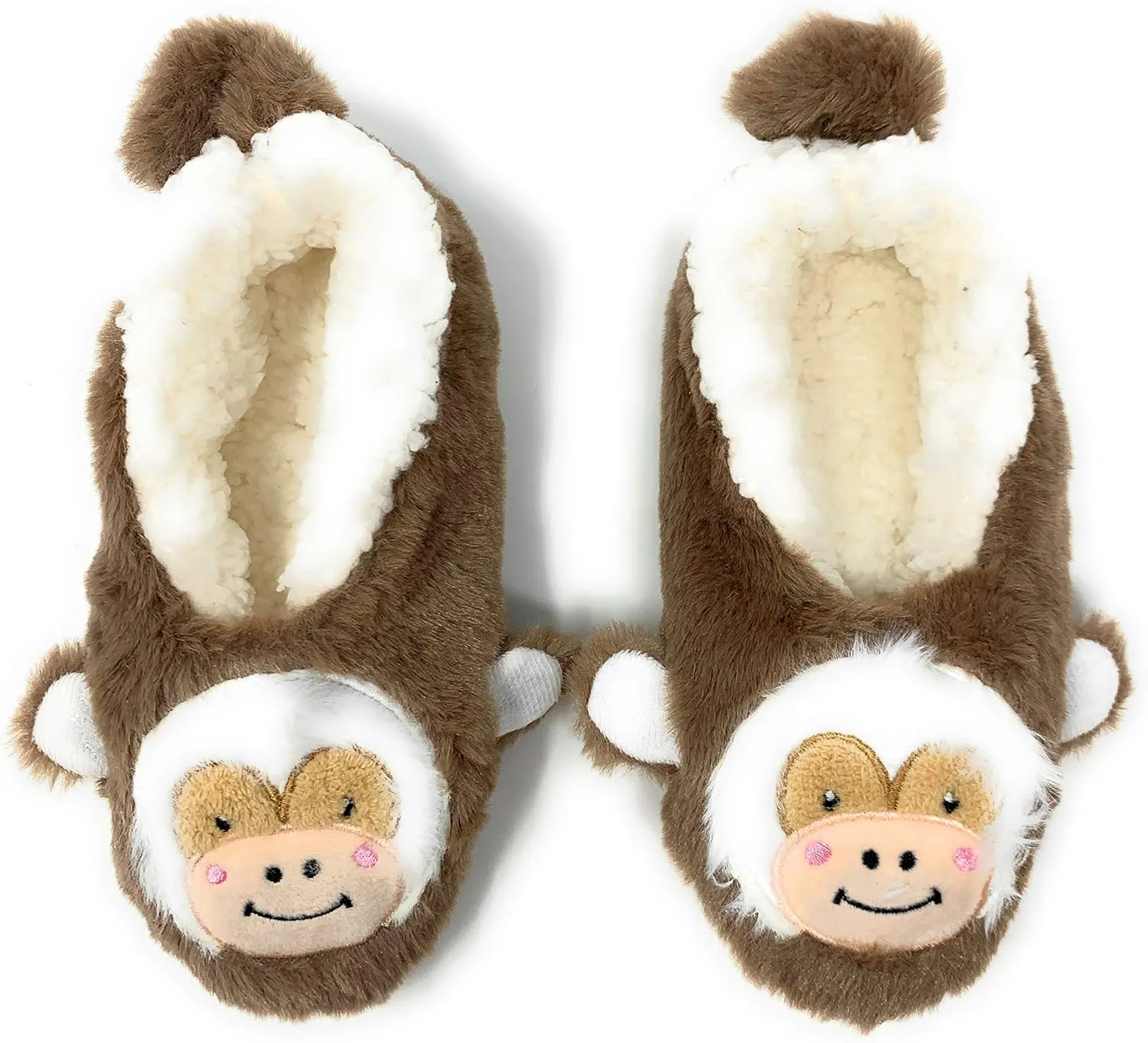 Kids Funny Animal Slippers, Novelty Fluffy Sherpa Indoor House Shoes for Girls & Boys, Size 1-4