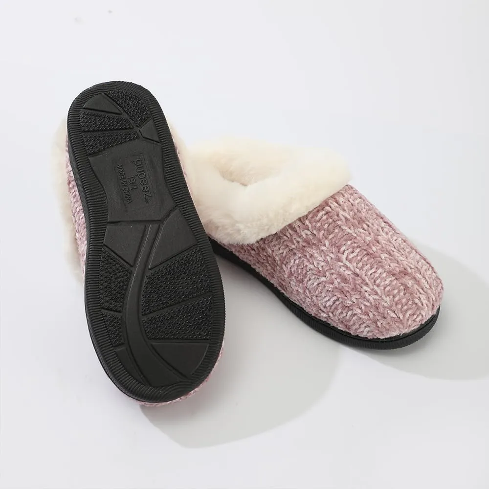 Kid's Girl Memory Foam Comfort Plush Fleece Lined House Slipper - Crochet Rabbit Hair Clog - Warm and Cozy