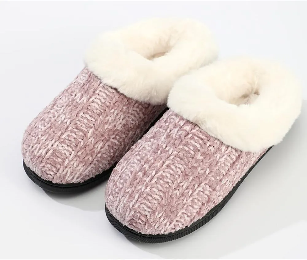 Kid's Girl Memory Foam Comfort Plush Fleece Lined House Slipper - Crochet Rabbit Hair Clog - Warm and Cozy