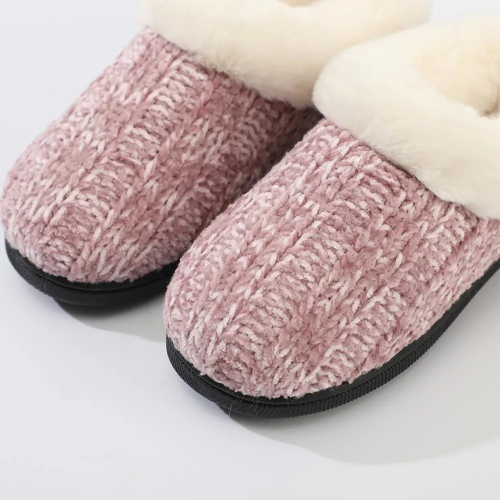 Kid's Girl Memory Foam Comfort Plush Fleece Lined House Slipper - Crochet Rabbit Hair Clog - Warm and Cozy
