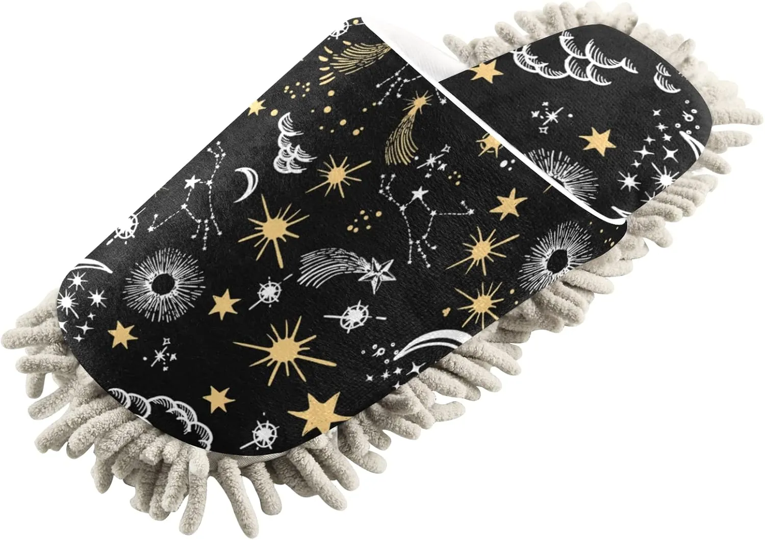 Kigai Microfiber Cleaning Slippers Yellow Stars and White Moon Washable Mop Shoes Slipper for Men/Women House Floor Dust Cleaner, Size M