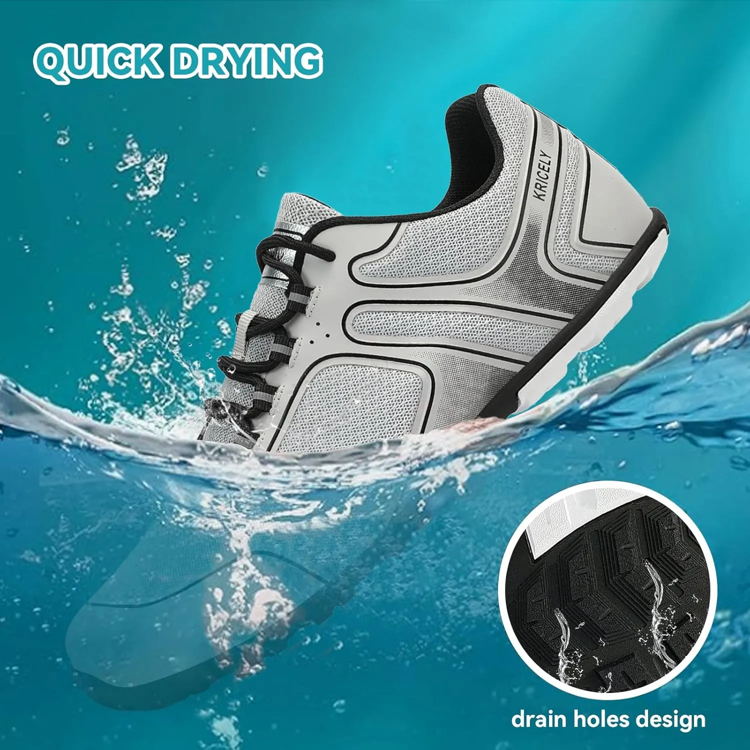 Kricely Water Shoes Men Quick Drying Outdoor Barefoot Minimalist Wide Toe Box Shoes Grounded Footwear for Beach Fishing Fitness Workout Athletic Sneakers