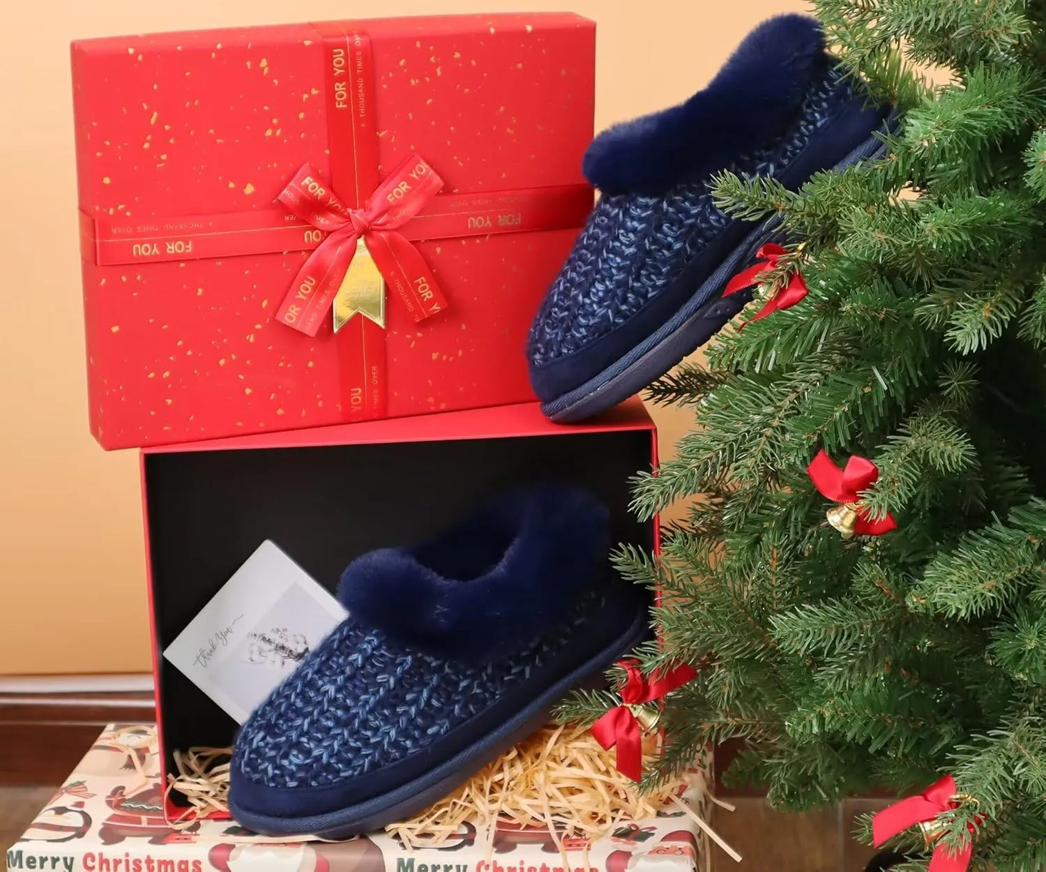 KuaiLu House Slippers for Women Comfortable Memory Foam Plaid Slipper Ladies Warm Fuzzy Plush Fur Lined Winter Home Shoes Orthotic Plantar Fasciitis Arch Support Indoor Outdoor