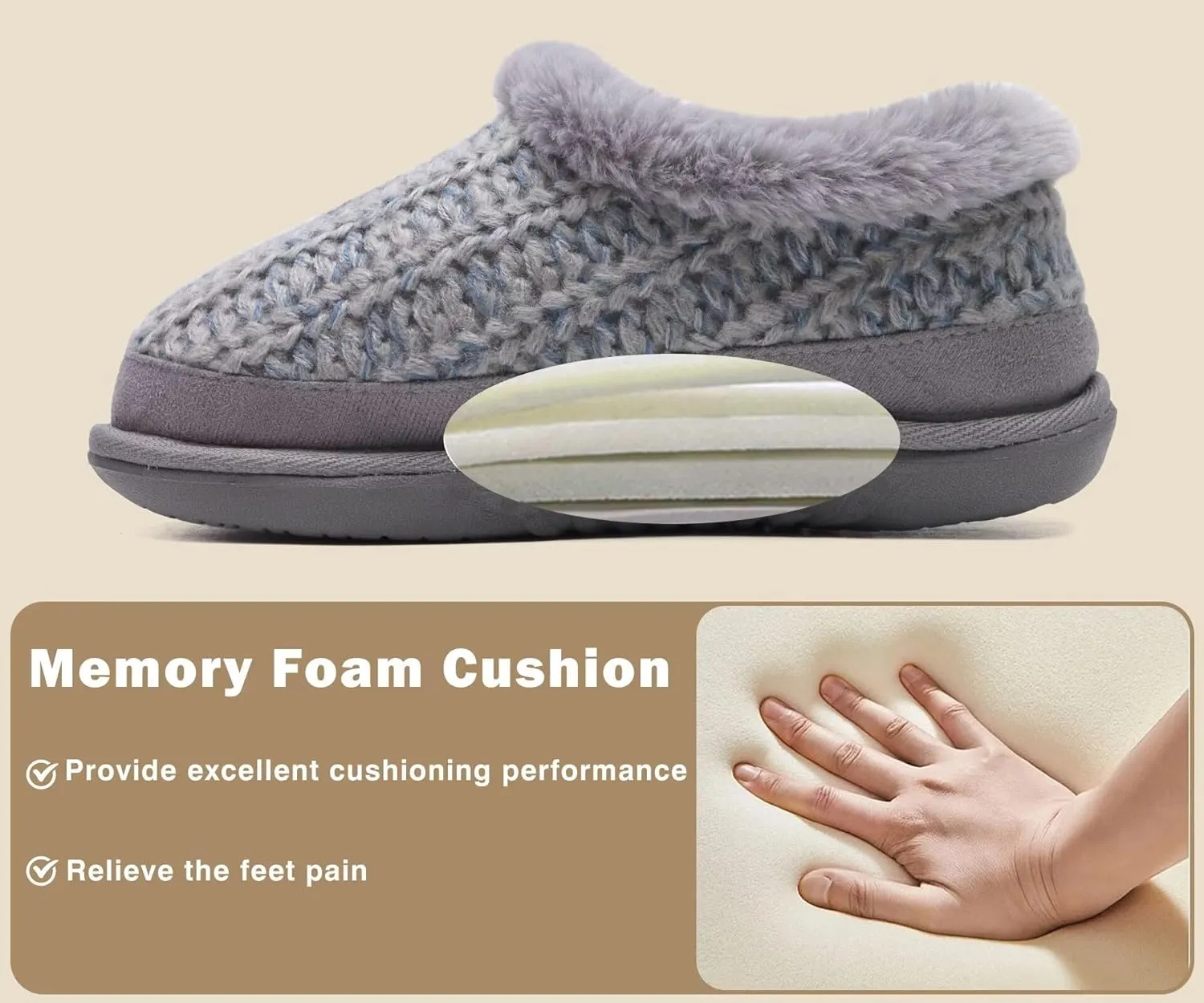 KuaiLu House Slippers for Women Comfortable Memory Foam Plaid Slipper Ladies Warm Fuzzy Plush Fur Lined Winter Home Shoes Orthotic Plantar Fasciitis Arch Support Indoor Outdoor