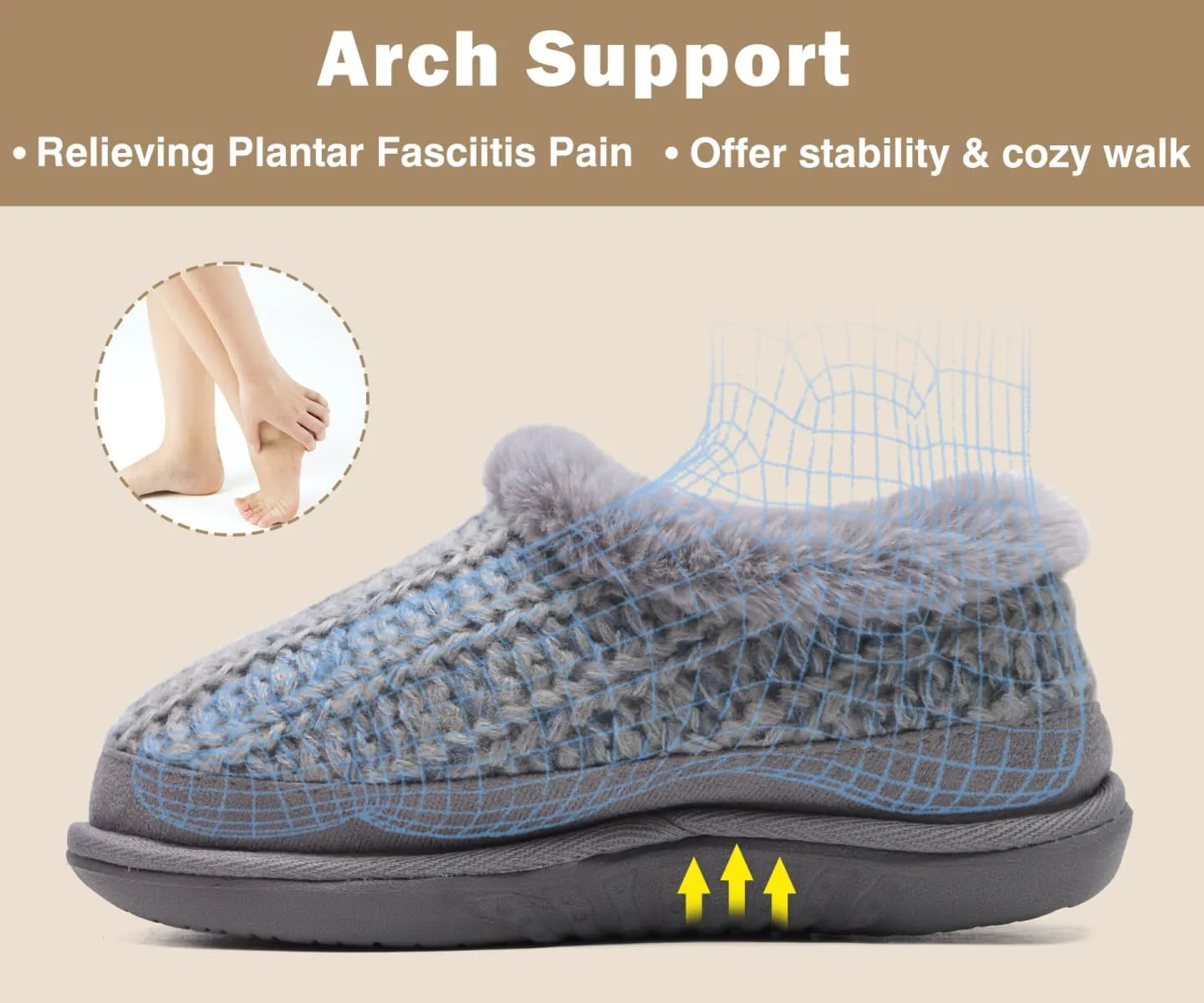 KuaiLu House Slippers for Women Comfortable Memory Foam Plaid Slipper Ladies Warm Fuzzy Plush Fur Lined Winter Home Shoes Orthotic Plantar Fasciitis Arch Support Indoor Outdoor