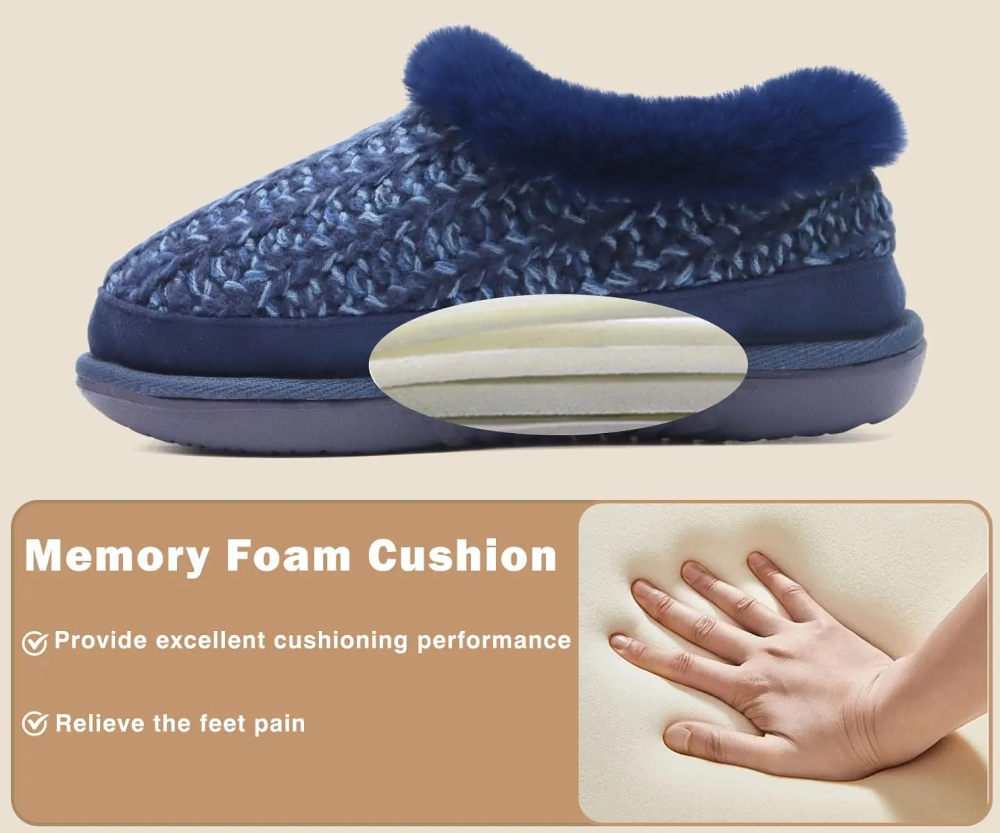 KuaiLu House Slippers for Women Comfortable Memory Foam Plaid Slipper Ladies Warm Fuzzy Plush Fur Lined Winter Home Shoes Orthotic Plantar Fasciitis Arch Support Indoor Outdoor