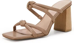 LAICIGO Women's Square Open Toe Heeled Sandals Block Heels Strappy Braided Backless Shoe