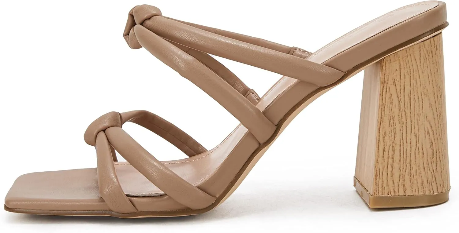 LAICIGO Women's Square Open Toe Heeled Sandals Block Heels Strappy Braided Backless Shoe