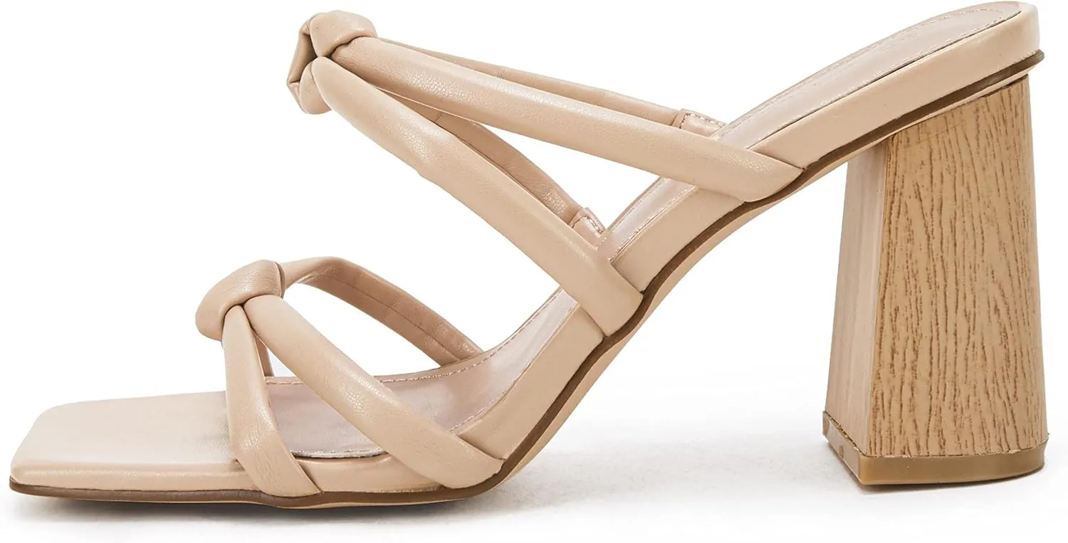 LAICIGO Women's Square Open Toe Heeled Sandals Block Heels Strappy Braided Backless Shoe