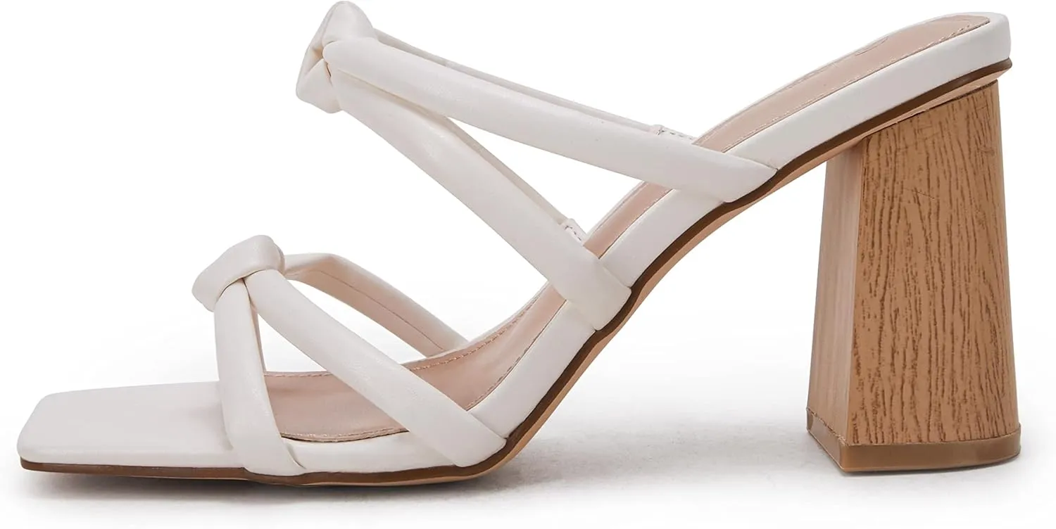 LAICIGO Women's Square Open Toe Heeled Sandals Block Heels Strappy Braided Backless Shoe