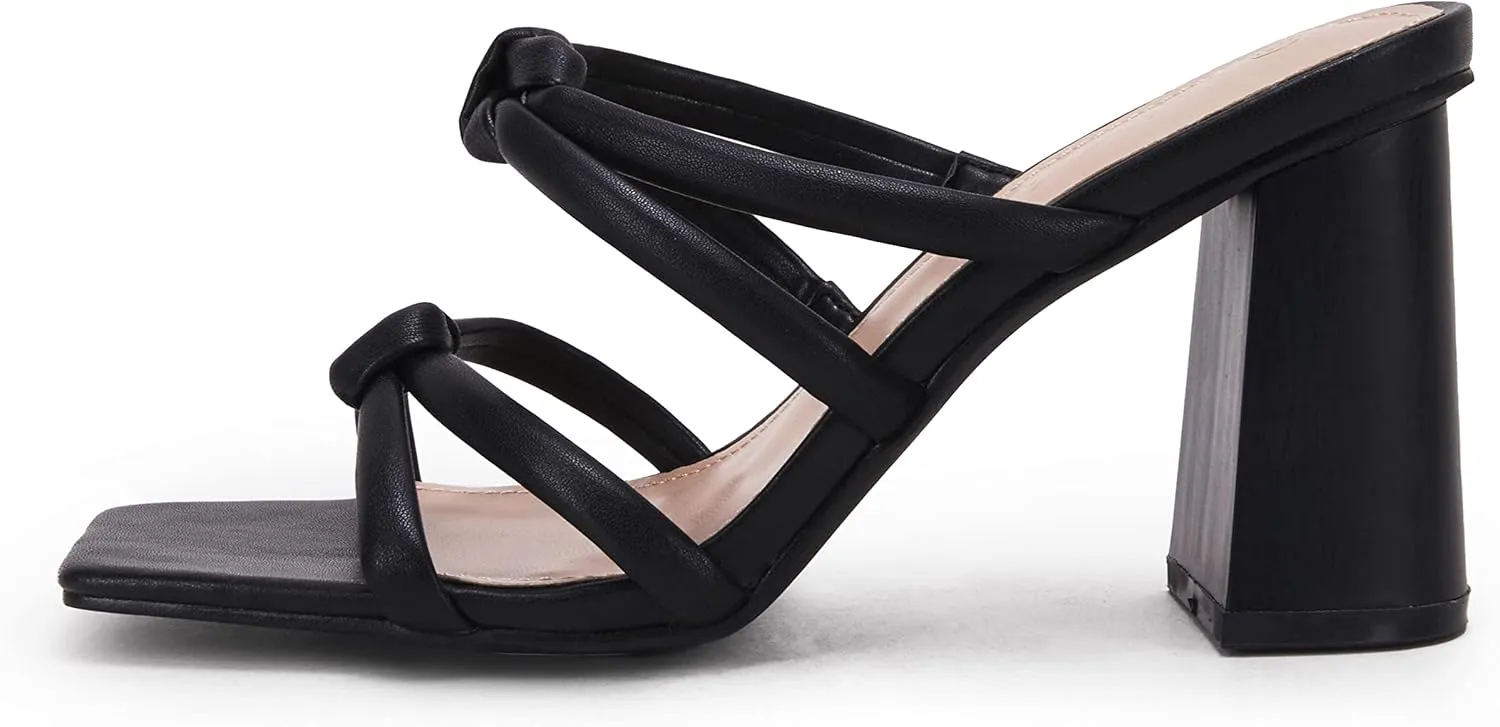 LAICIGO Women's Square Open Toe Heeled Sandals Block Heels Strappy Braided Backless Shoe