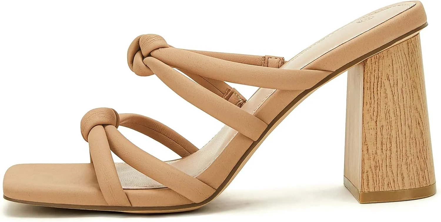 LAICIGO Women's Square Open Toe Heeled Sandals Block Heels Strappy Braided Backless Shoe