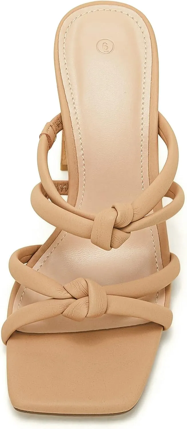 LAICIGO Women's Square Open Toe Heeled Sandals Block Heels Strappy Braided Backless Shoe