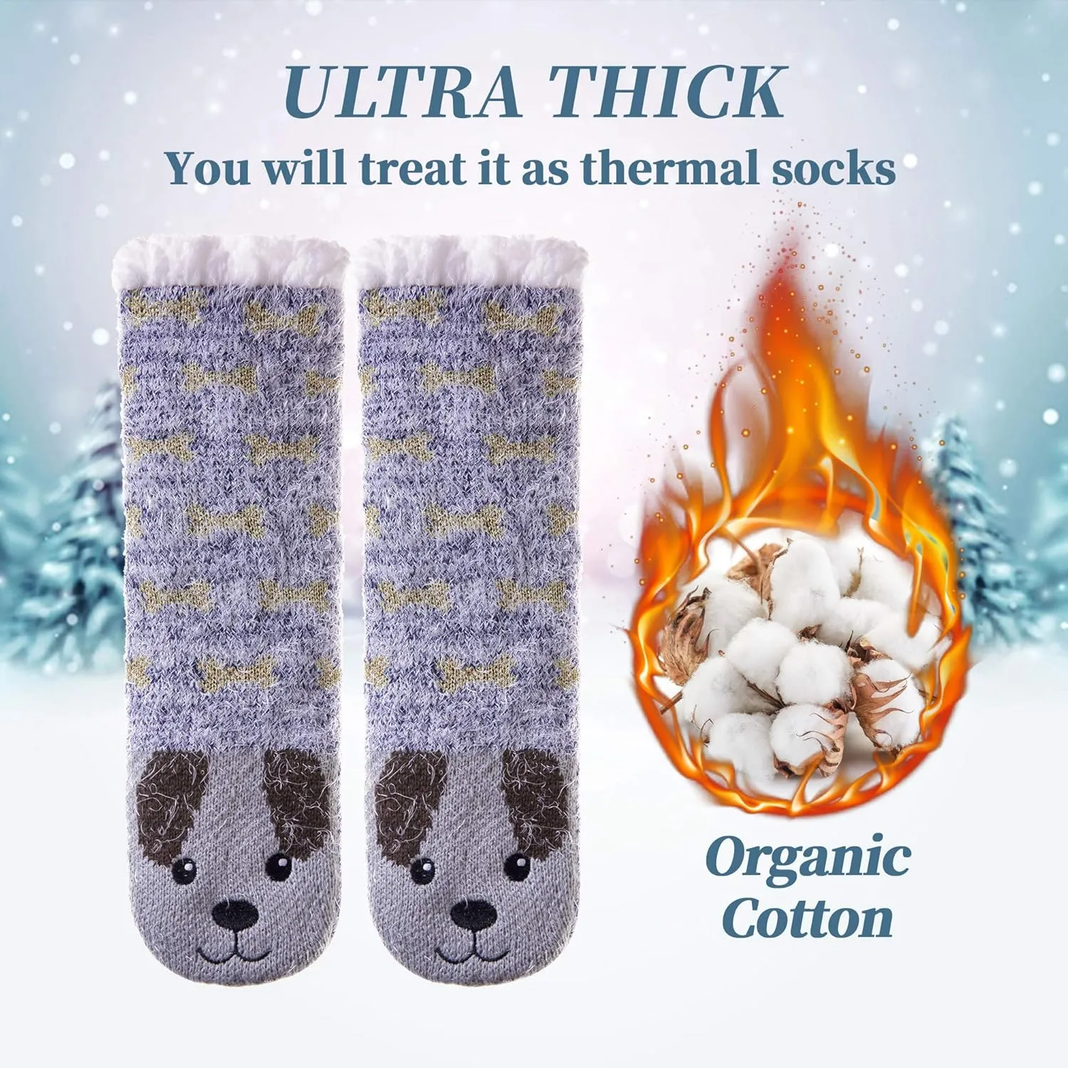 LANLEO Fuzzy Slipper Socks For Women with Grippers Winter Warm Thick Plush Fleece Lining Non Slip Animal Home Socks