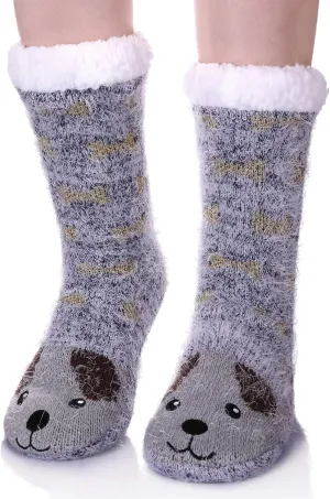LANLEO Fuzzy Slipper Socks For Women with Grippers Winter Warm Thick Plush Fleece Lining Non Slip Animal Home Socks