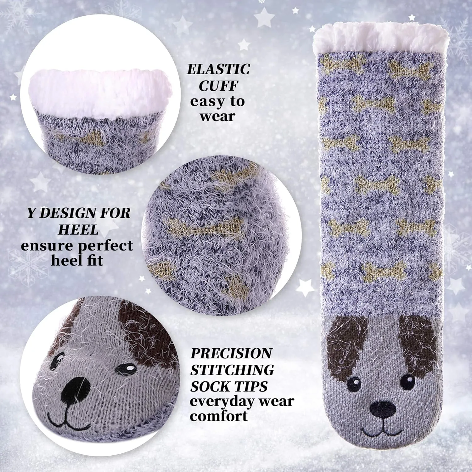LANLEO Fuzzy Slipper Socks For Women with Grippers Winter Warm Thick Plush Fleece Lining Non Slip Animal Home Socks