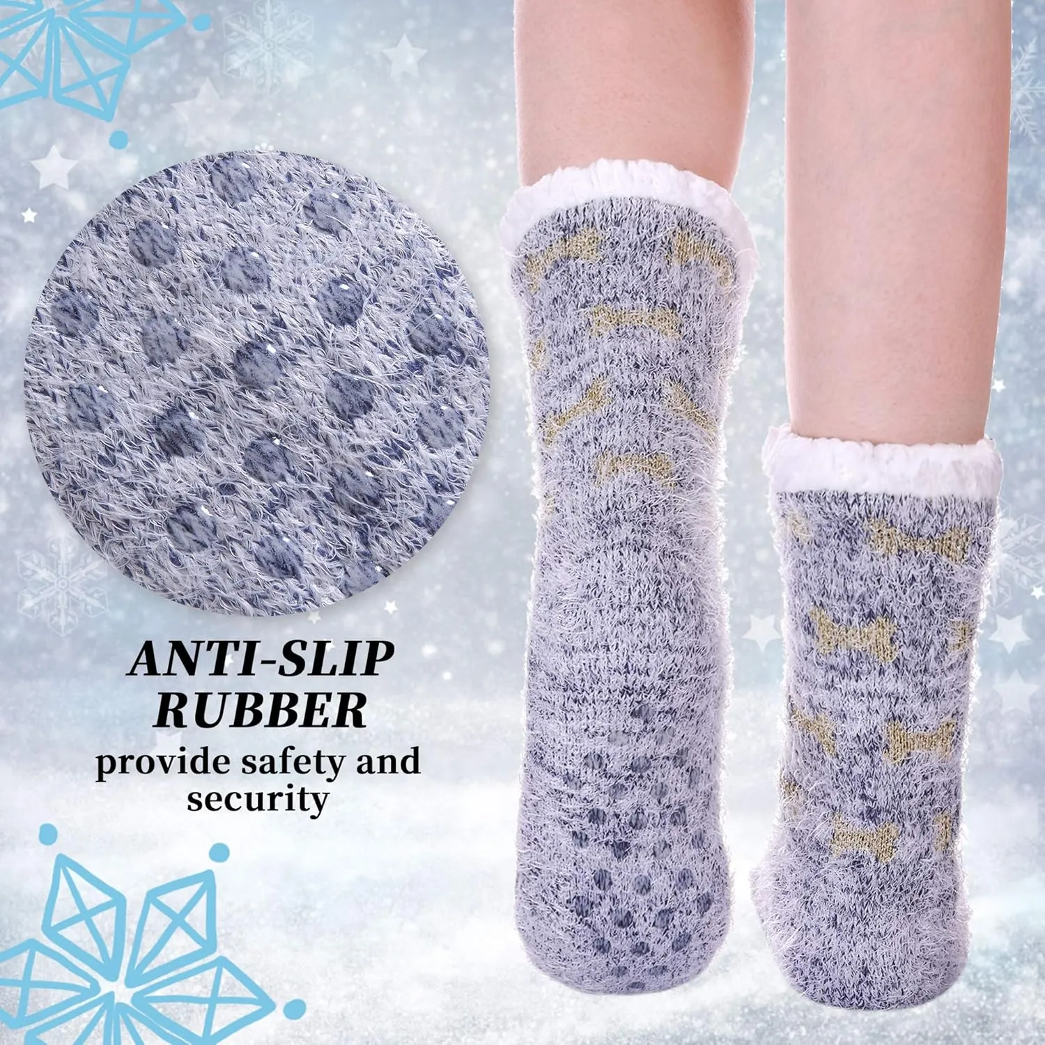LANLEO Fuzzy Slipper Socks For Women with Grippers Winter Warm Thick Plush Fleece Lining Non Slip Animal Home Socks