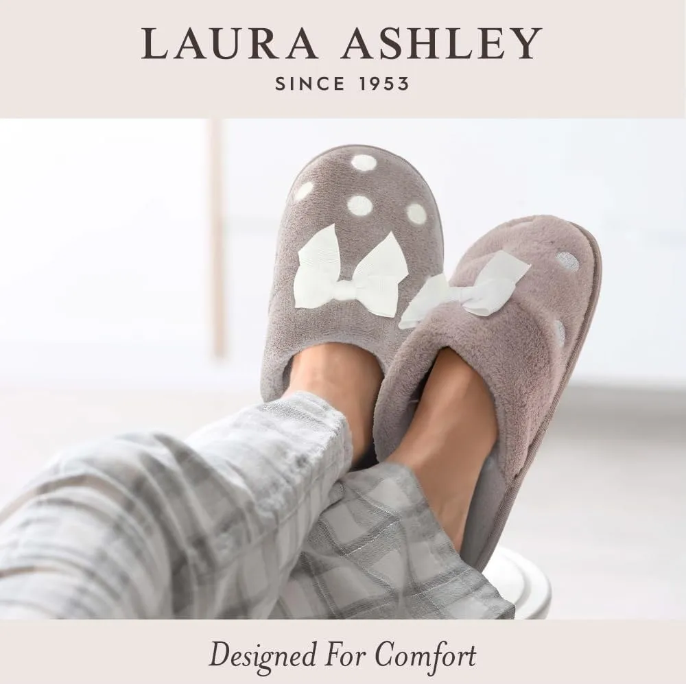 Laura Ashley Ladies Embroidered Soft Terry Scuff Slipper