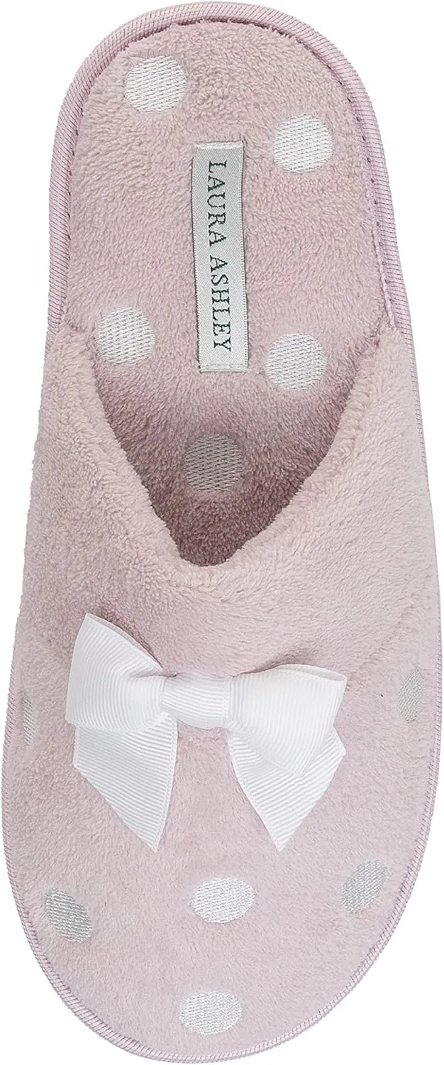 Laura Ashley Ladies Embroidered Soft Terry Scuff Slipper