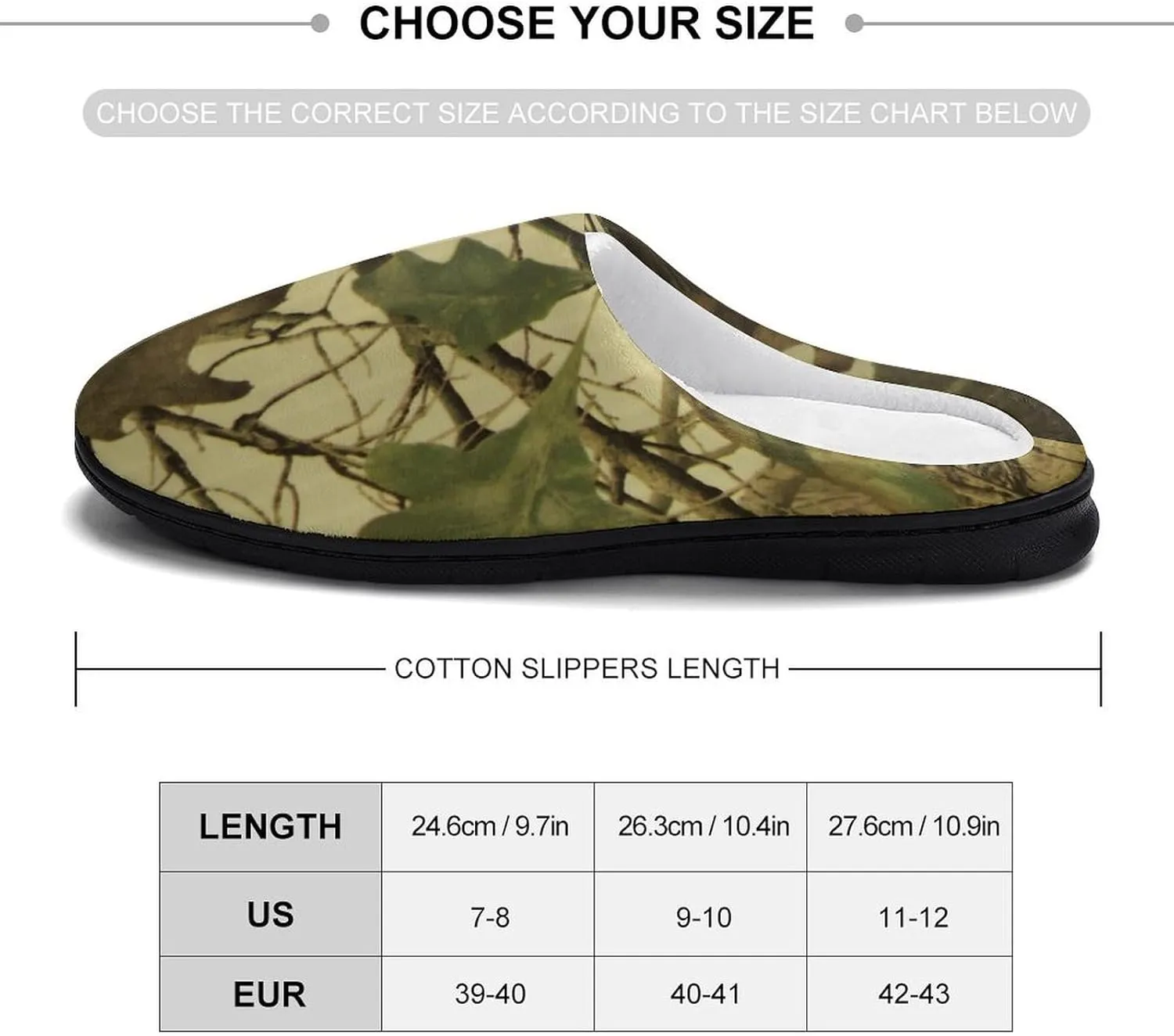 Leaves Camouflage Hunting Cotton Slippers for Women Memory Foam Washable House Slipper Closed Toe for Indoor Outdoor