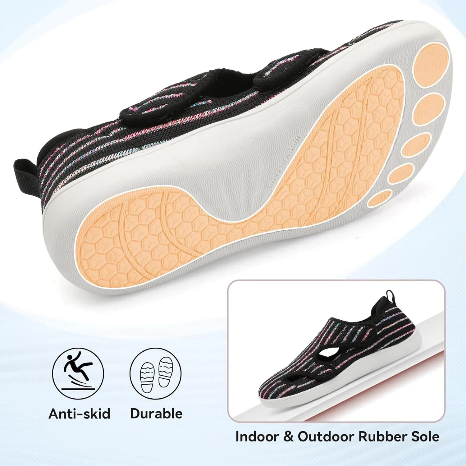 LeIsfIt Diabetic Shoes for Women Adjustable Extra Wide Barefoot Walking Shoes for Swollen Arthritis Edema Feet Wide Width Zero Drop Sole