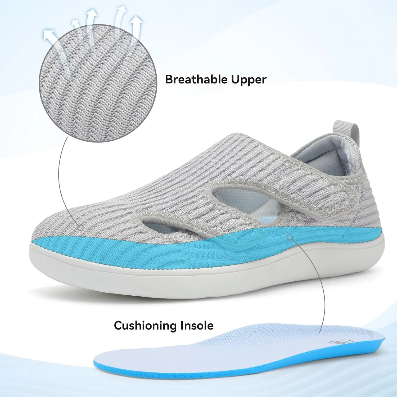 LeIsfIt Diabetic Shoes for Women Adjustable Extra Wide Barefoot Walking Shoes for Swollen Arthritis Edema Feet Wide Width Zero Drop Sole