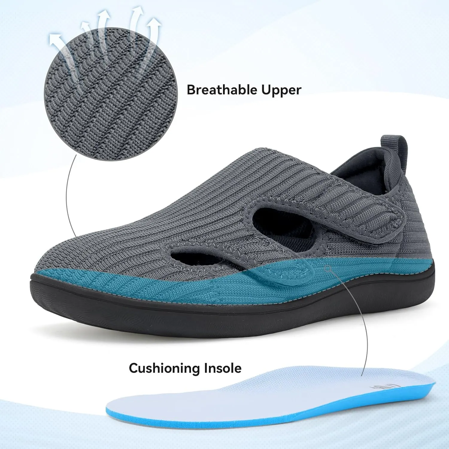 LeIsfIt Diabetic Shoes for Women Adjustable Extra Wide Barefoot Walking Shoes for Swollen Arthritis Edema Feet Wide Width Zero Drop Sole