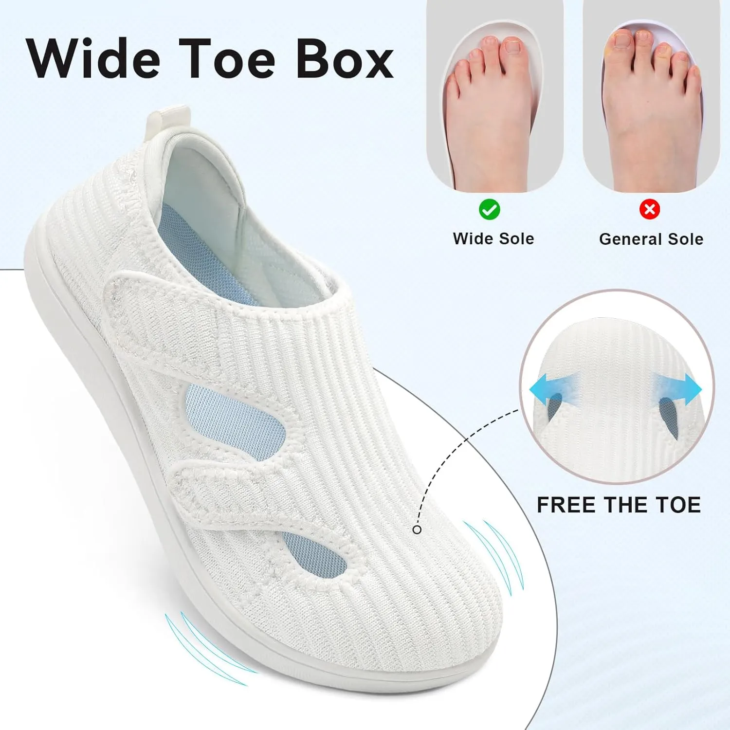 LeIsfIt Diabetic Shoes for Women Adjustable Extra Wide Barefoot Walking Shoes for Swollen Arthritis Edema Feet Wide Width Zero Drop Sole