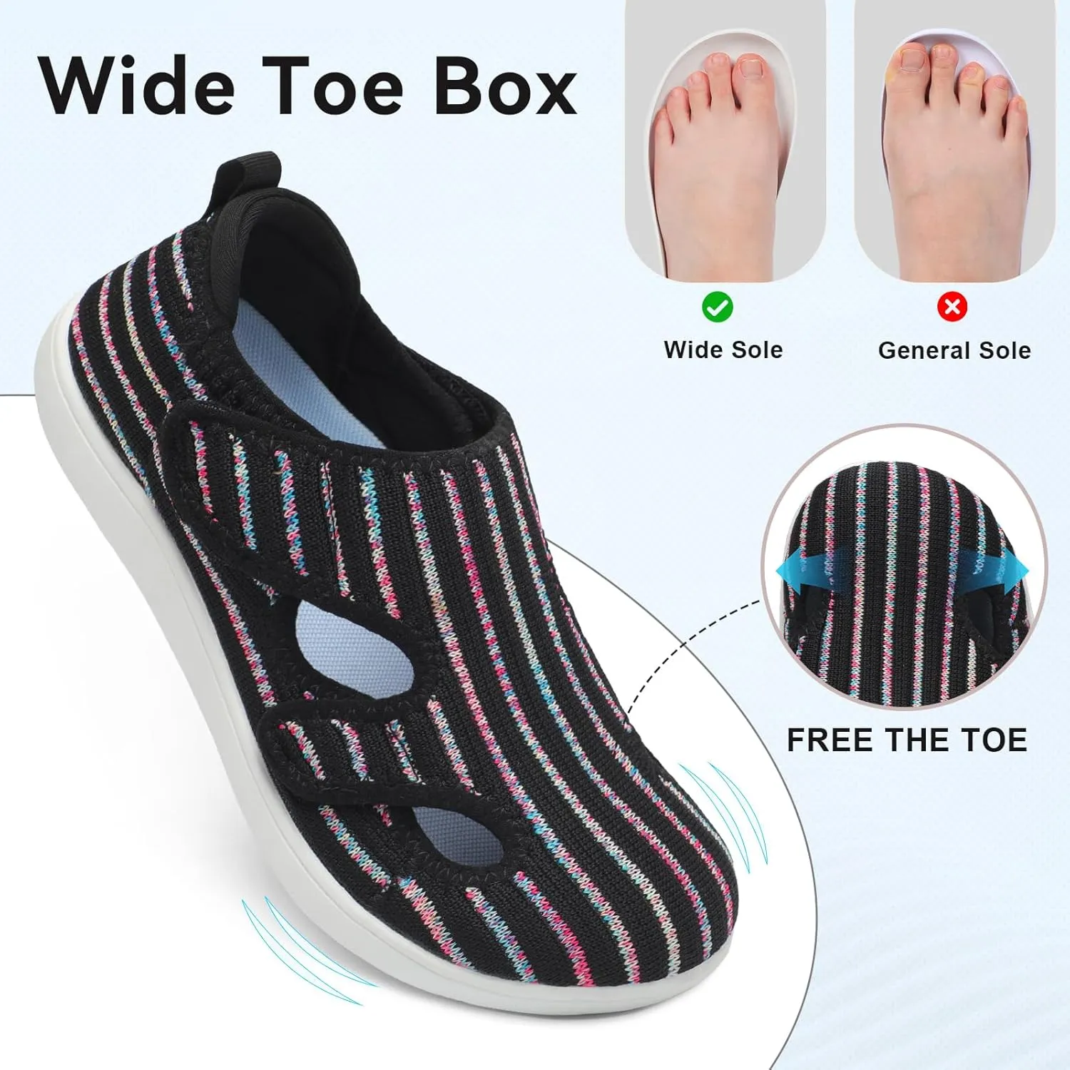 LeIsfIt Diabetic Shoes for Women Adjustable Extra Wide Barefoot Walking Shoes for Swollen Arthritis Edema Feet Wide Width Zero Drop Sole