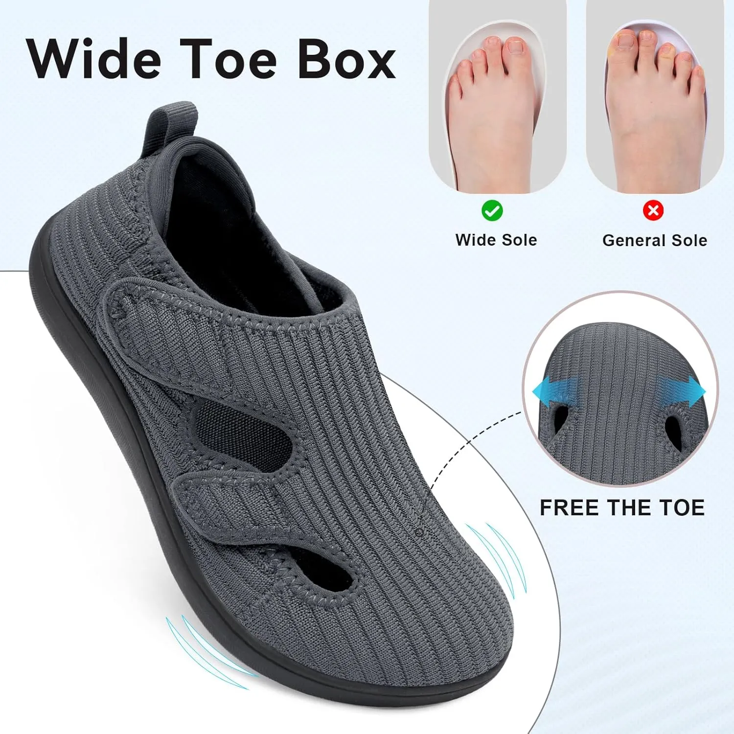 LeIsfIt Diabetic Shoes for Women Adjustable Extra Wide Barefoot Walking Shoes for Swollen Arthritis Edema Feet Wide Width Zero Drop Sole