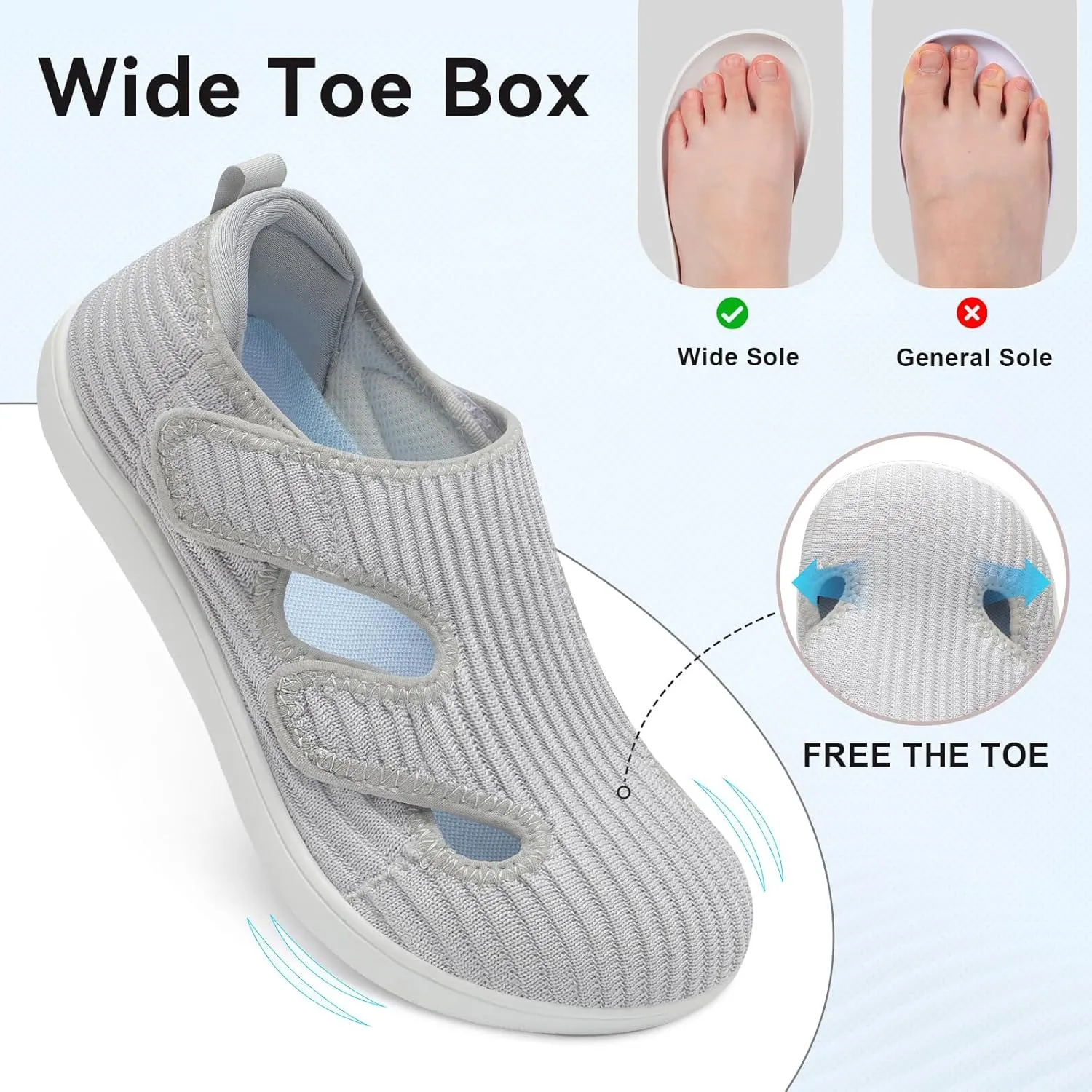 LeIsfIt Diabetic Shoes for Women Adjustable Extra Wide Barefoot Walking Shoes for Swollen Arthritis Edema Feet Wide Width Zero Drop Sole
