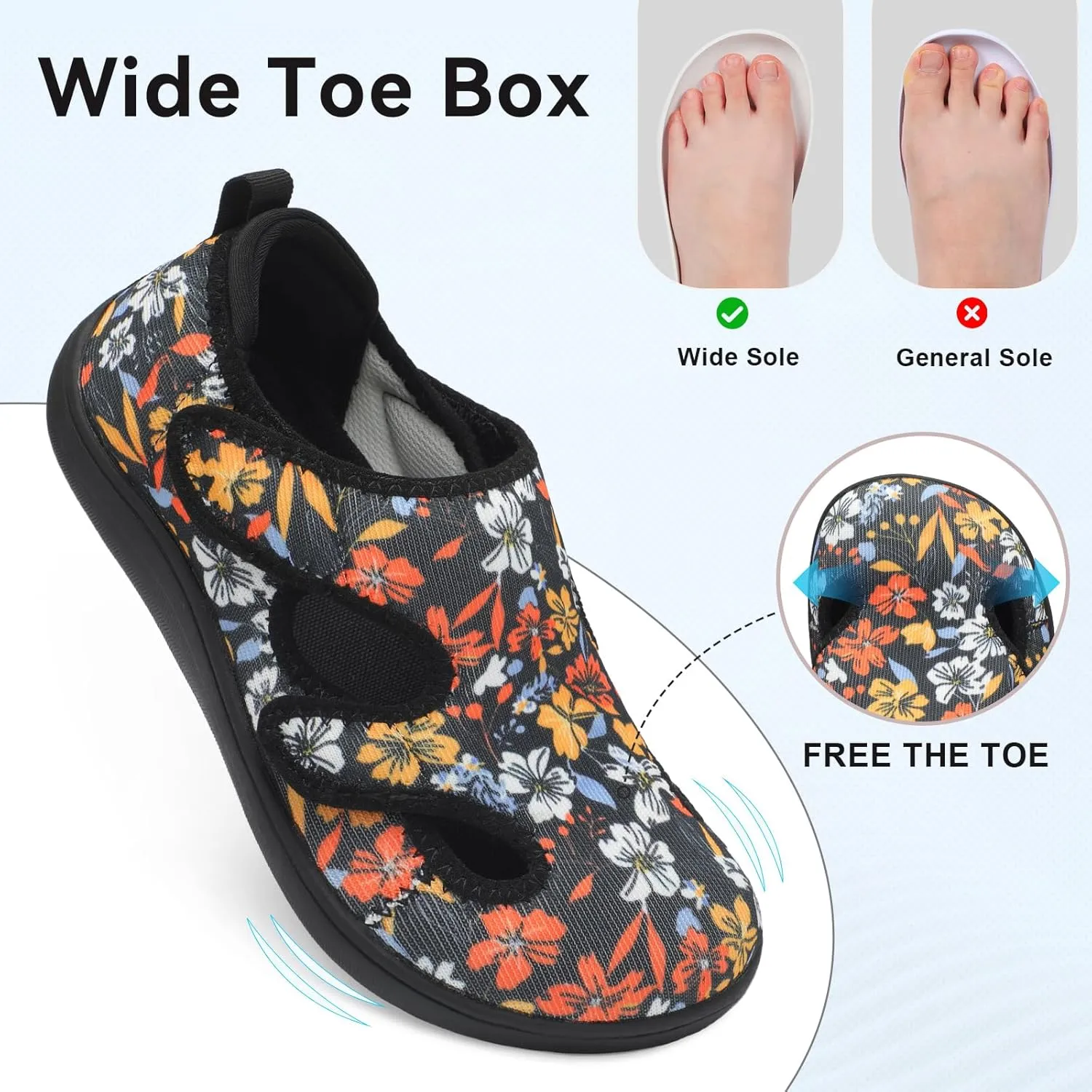 LeIsfIt Diabetic Shoes for Women Adjustable Extra Wide Barefoot Walking Shoes for Swollen Arthritis Edema Feet Wide Width Zero Drop Sole