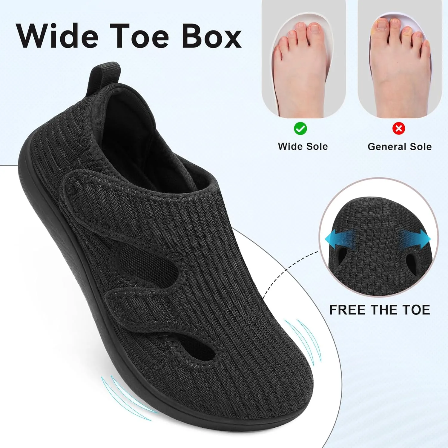 LeIsfIt Diabetic Shoes for Women Adjustable Extra Wide Barefoot Walking Shoes for Swollen Arthritis Edema Feet Wide Width Zero Drop Sole