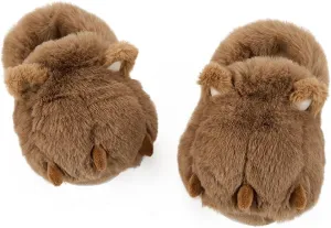 LEMZONE Fuzzy Animal Slippers for Women Cute Warm Furry Bear Paw Funny House Slippers with Non-skid Bottoms