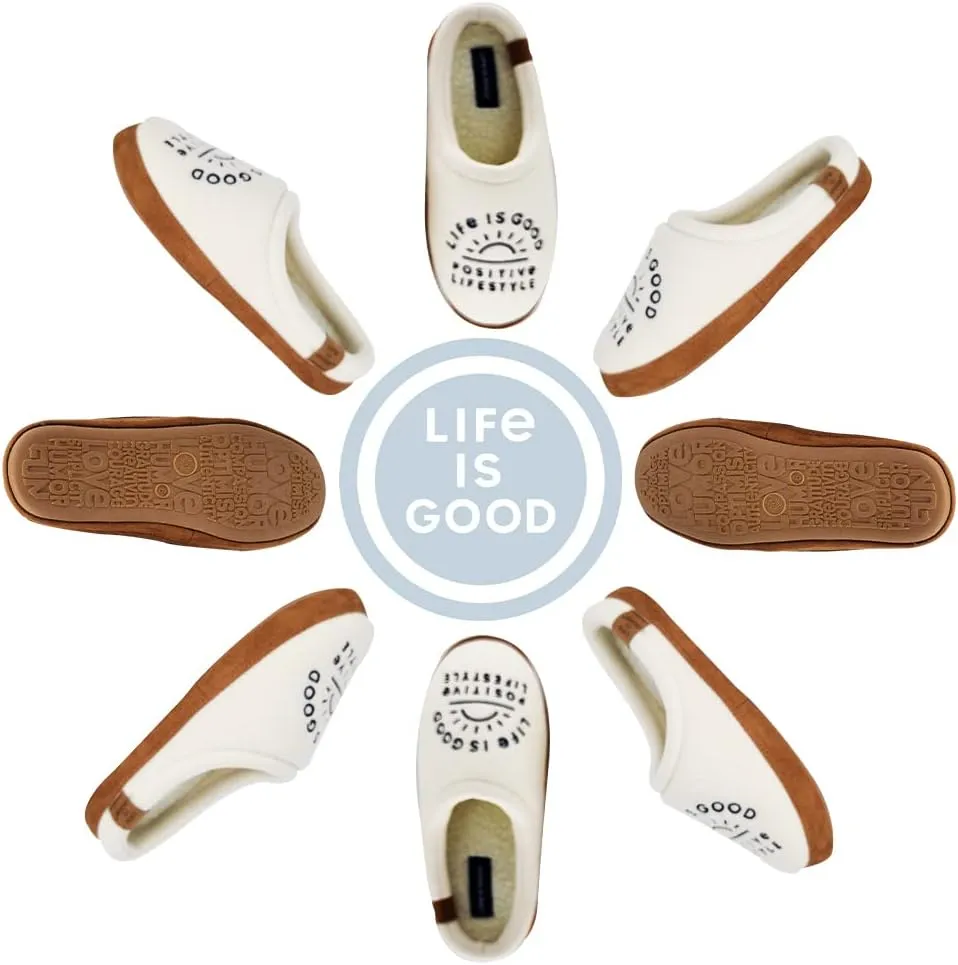 Life is Good Women's Moccasin Slippers, 303593W - Suede & Fleece Open Back Indoor/Outdoor Slip-Ons - Plush & Cozy Slides with Soft Foam & Rubber Soles Stylish & Comfy Available in Different Designs