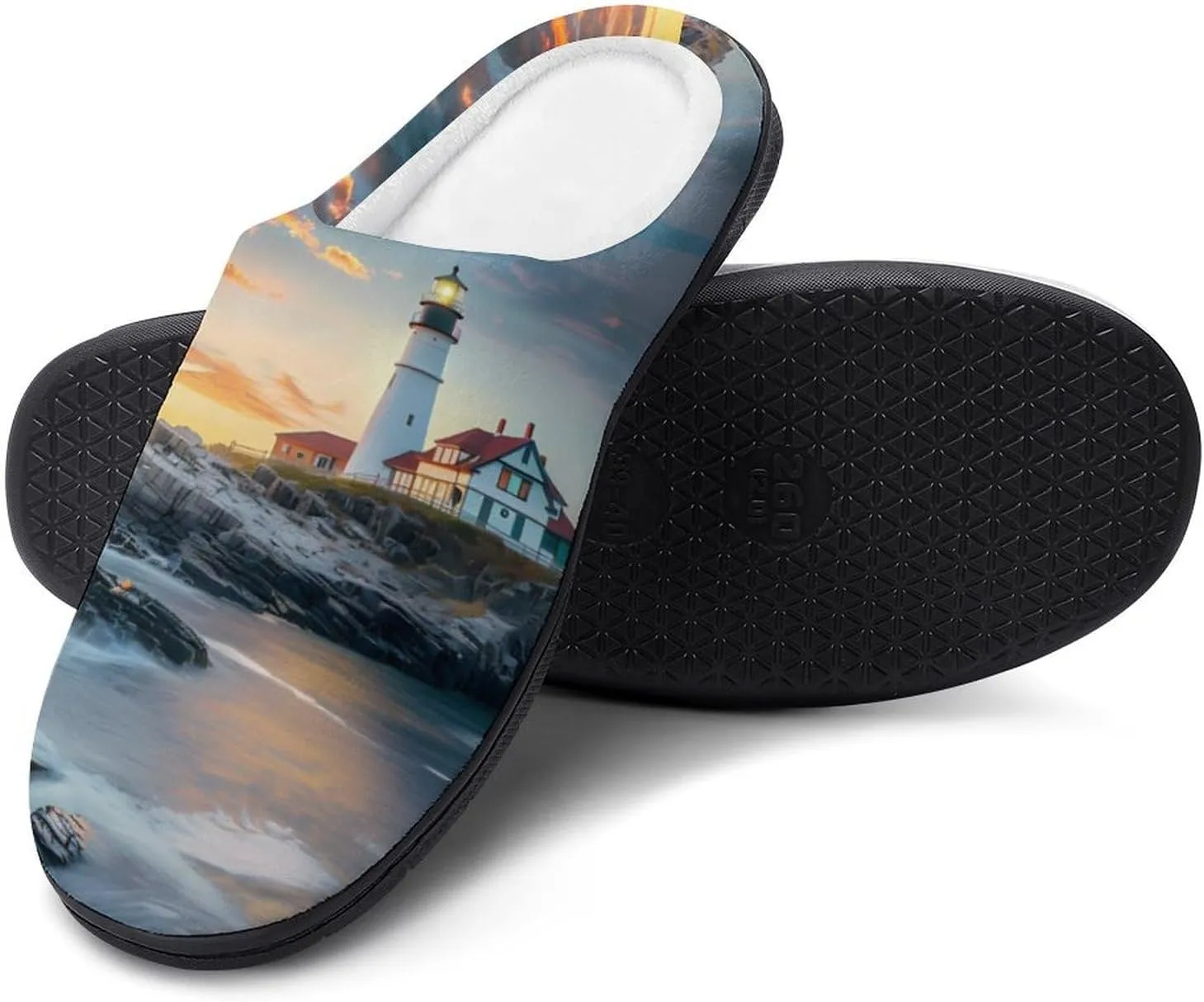 Lighthouse Beach Sky Women's Cotton Slippers Comfy House Shoes Bedroom Slipper for Indoor Outdoor