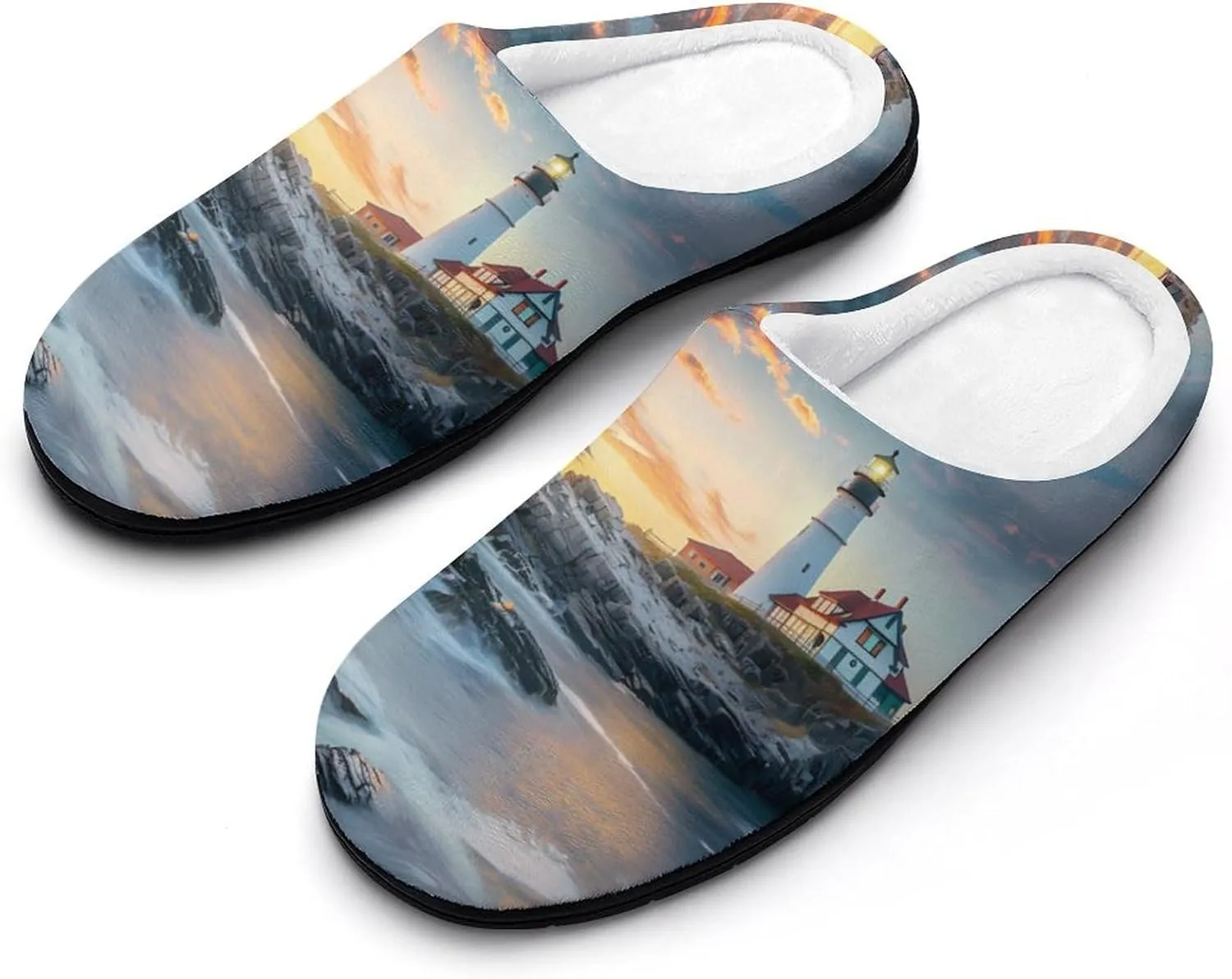 Lighthouse Beach Sky Women's Cotton Slippers Comfy House Shoes Bedroom Slipper for Indoor Outdoor