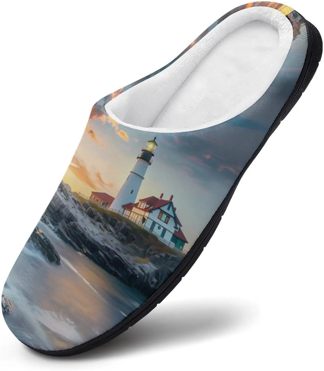 Lighthouse Beach Sky Women's Cotton Slippers Comfy House Shoes Bedroom Slipper for Indoor Outdoor